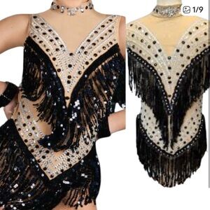 Black and Nude Fringe Glamour Costume